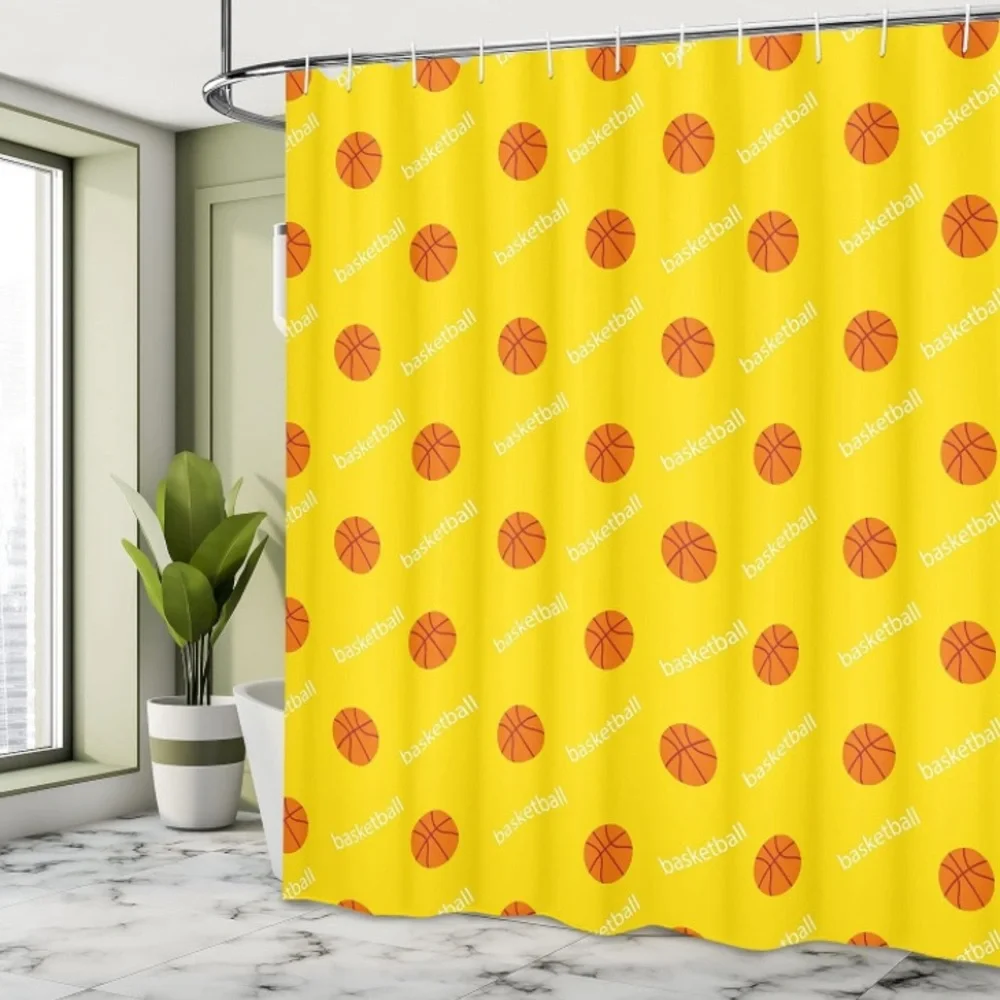 Basketball Shower Curtain, Athletics League  Set with Hooks, 69